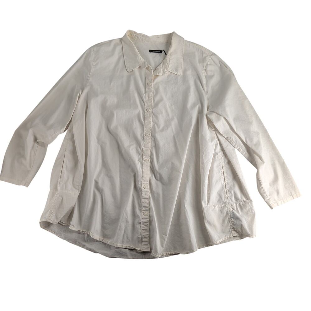 Stella Carakasi White Button Up Tunic Shirt Women's XL Lagenlook Organic Cotton